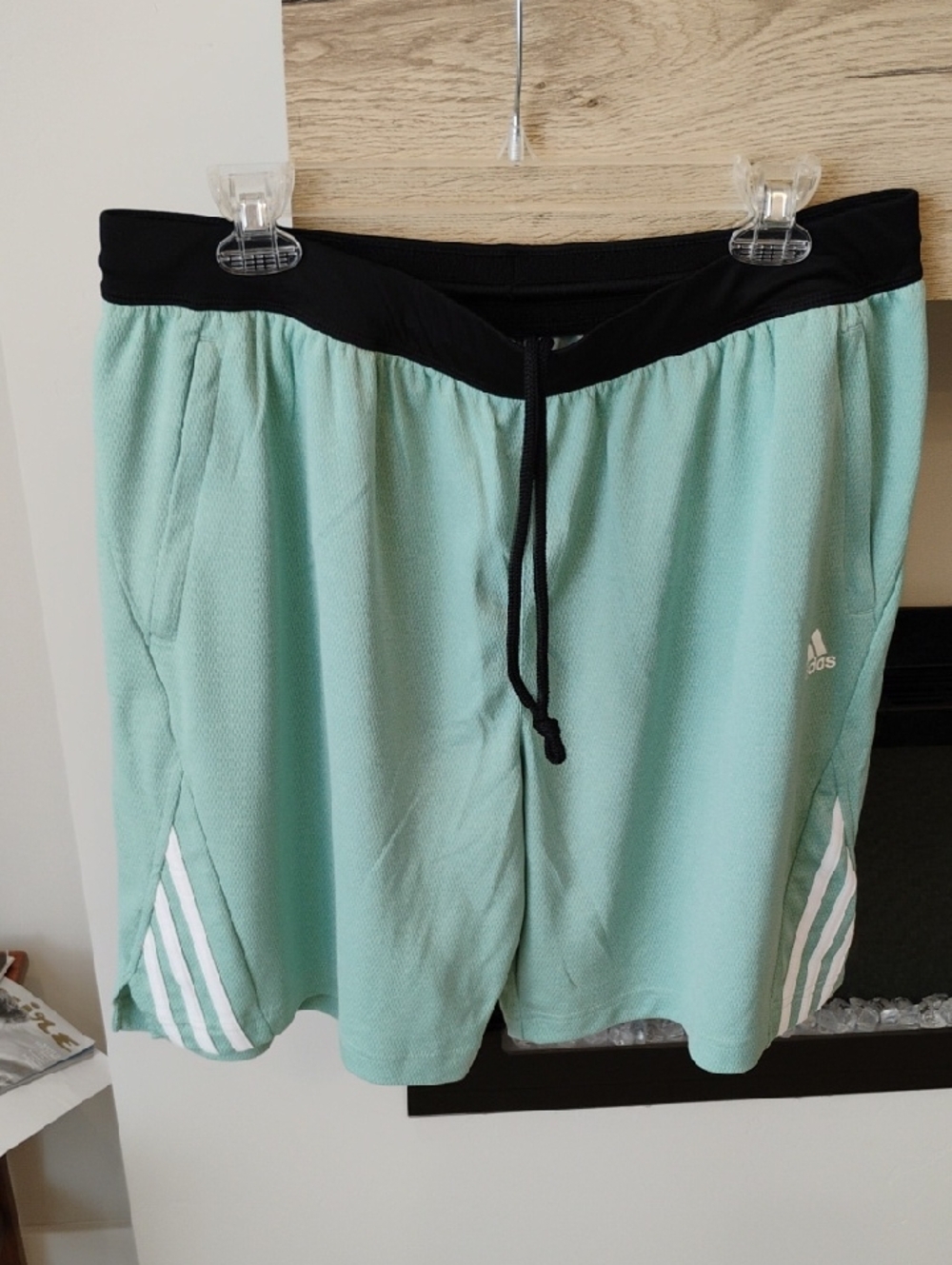 adidas Men’s Mint Green Athletic Shorts with Black Waistband and White Strip XL